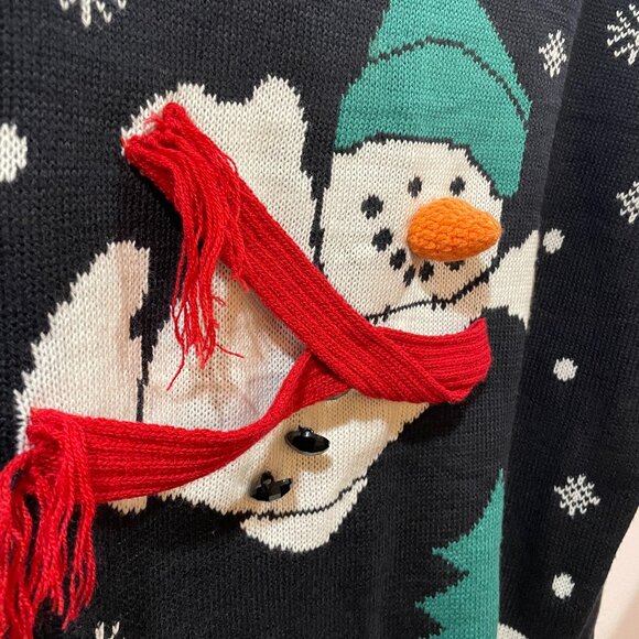 3D Merry Christmas Holiday Snowman Scarf Snowflake Sweater Size Medium Gift Tag - Picture 2 of 5